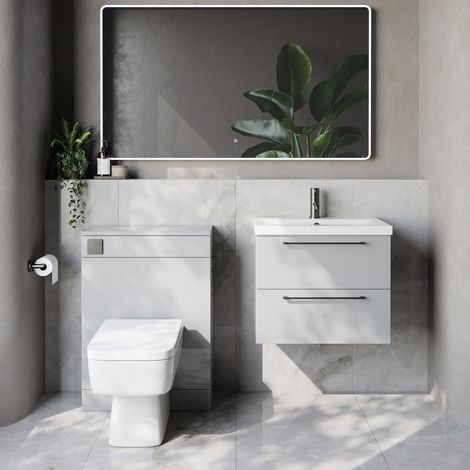 Napoli 390 Cento Gloss Grey Pearl 1200mm Wall Mounted 2 Drawer Vanity Unit and Toilet Suite with Glide Basin - 1200mm - Gunmetal Grey 320mm HandleWith Kingston Toilet Pan and Seat