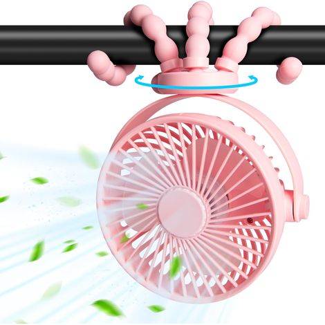 Mini ventilateur portable pour poussette Fonctionne sur piles, fixation par clip et amovible, 3 vitesses rechargeables, trépied flexible rotatif à 360° – Siège auto/lit bébé/tapis de course/voyage (1/5)