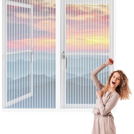 Mosquitera para ventana de 140 x 100 cm con cierre automático gracias a sus potentes imanes. Impide la entrada de mosquitos. Color blanco. (1/5)