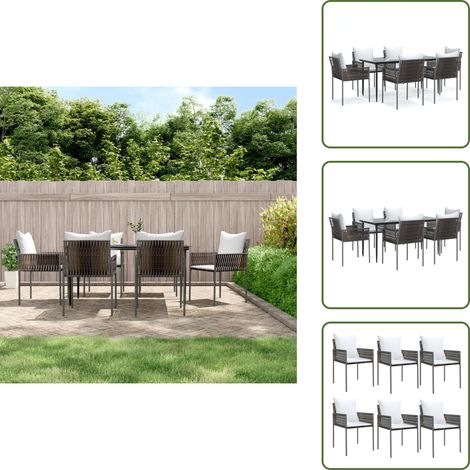 The Living Store Set Pranzo da Giardino 7 pz con Cuscini in Polyrattan e Acciaio - Tavolo da pranzo da esterno