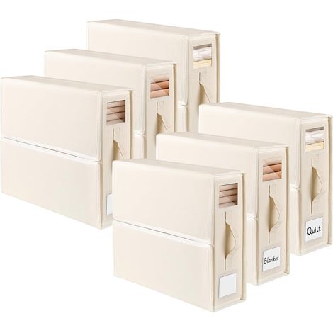 Lot de 6 Sacs de Rangement pour Drap de Lit, Tissu Oxford Boîte de Rangement Pliable beige (1/5)