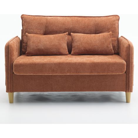 Divano 2 posti 127 cm in tessuto chenille marrone con braccioli e tasche laterali MODENUIT (1/5)