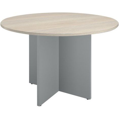 Table ronde diamètre 120 cm plateau chêne gris pieds croix Essens - aluminium - Maxiburo