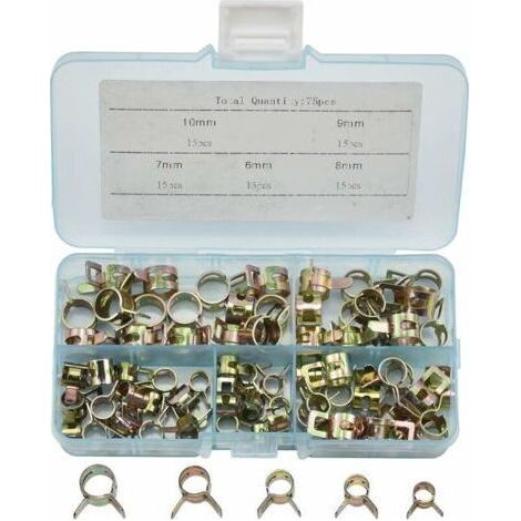 Ahlsen – Set of 75 stainless steel spring clamps – Dimensions 6 to 10mm – Corrosion resistance – For petrol pipes – 75PCS (1/5)