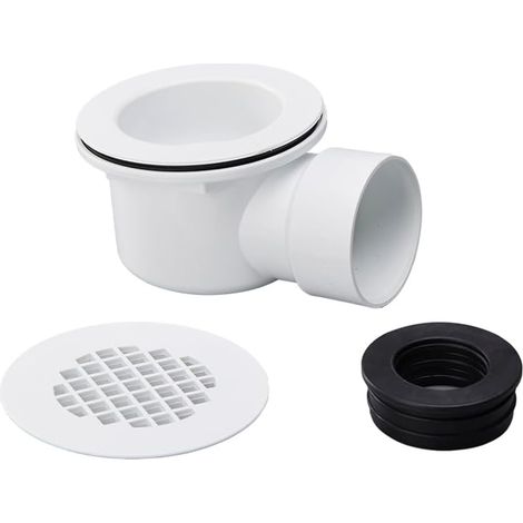 Bonde de douche extra-plate avec crépine perforée et sortie latérale en PVC (5 cm, raccord 5 × 3,8 cm) (1/5)