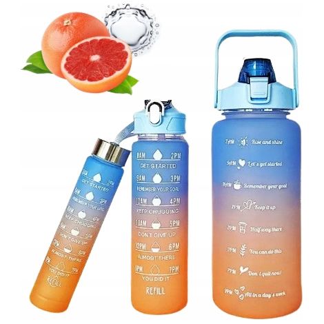 Set mit 3 Flaschen, Motivationsflasche mit Messbecher. Motivations-Wasserflasche. (1/5)