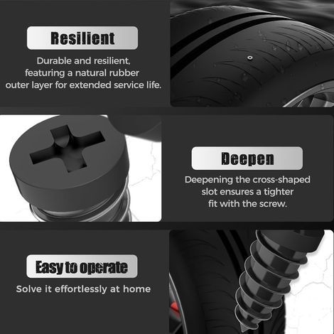 Kit de 13 pièces de réparation de pneus tubeless, clous en caoutchouc, chevilles autotaraudeuses avec tournevis, kit portable d'urgence pour voitures, motos, camions et vélos (1/4)