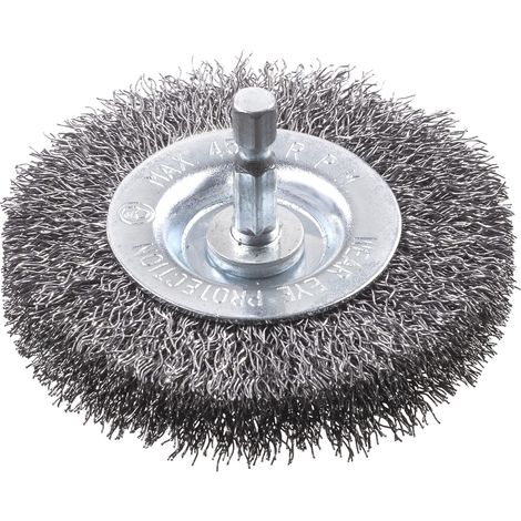 Brosse à disque grossière, fil d'acier HSS extra épais, Ø 75 mm pour le métal et la pierre, brosse métallique pour perceuse, y compris tige hexagonale E6.3, pour dérouiller, décalaminer (1/5)