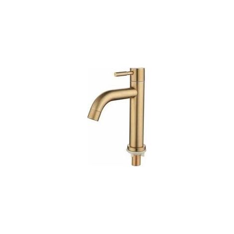 Robinet mitigeur à eau froide pour lavabo simple, en acier inoxydable brossé finition dorée, pour vasque à poser. Fonction ébullition rapide. - Crezuo (1/4)