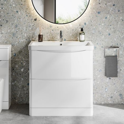 800mm Bathroom Vanity Unit Floorstanding Furniture Cabinet Basin Soft Close White (1/5)