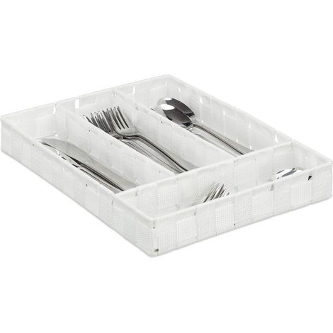Rangement à couverts, compartiments de tiroirs avec 4 blocs, les ustensiles de cuisine, 4,5x26x36 cm, blanc (1/5)