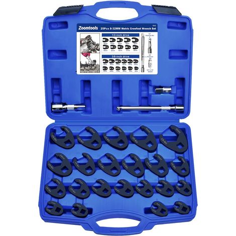 Set of 25 goosefoot wrenches 8-32 mm, adjustable wrenches, 3/8" 1/2" drive, metric, with adapter and extension bars, torque wrench set (1/5)