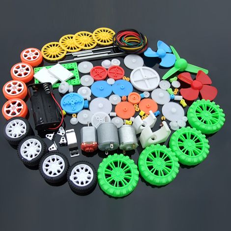 Kit 112 pièces moteur DC avec engrenages plastique, support de montage, arbre et hélice pour projets scientifiques DIY. (1/5)