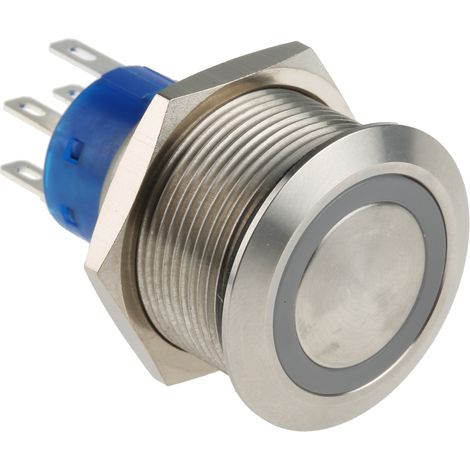Bouton-poussoir lumineux, LED Bleu, 3 A, 5 A, Montage panneau ( Prix pour 1 )