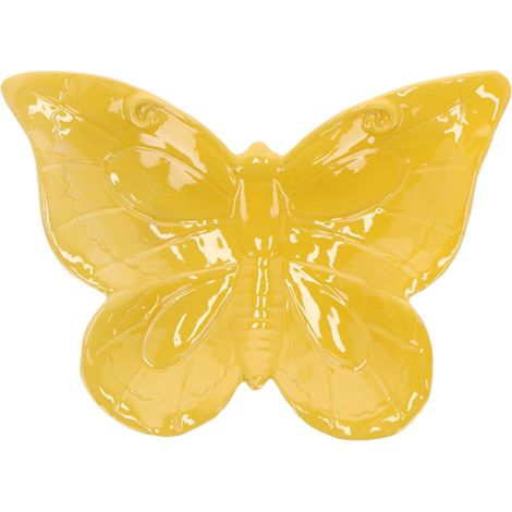 Bain en terre cuite et pierre pour abeilles et papillons en forme de papillon - Jaune - L 28 x l 20,2 cm - Livraison gratuite (1/3)