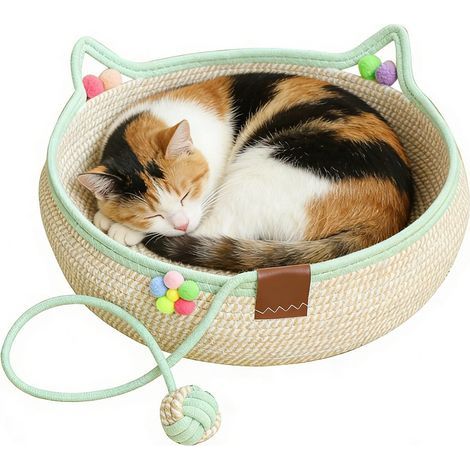 Gemütliches Katzennest für drinnen, Weidenkorb mit Spielball, Katzenunterstand - Kratzbaumkorb - MMCD-ZGL-05496 (1/5)
