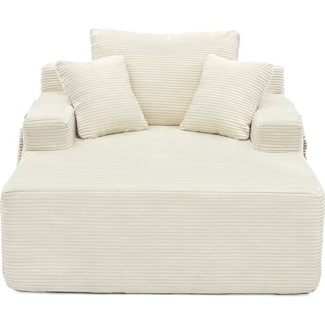Divano letto in velluto a coste, con tasche laterali, cuscini, schiuma ad alta densità, Beige (1/5)