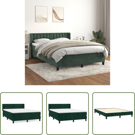 vidaXL Taschenfederkern - Boxspringbett mit Matratze Dunkelgrün 140x190 cm Samt (1/5)