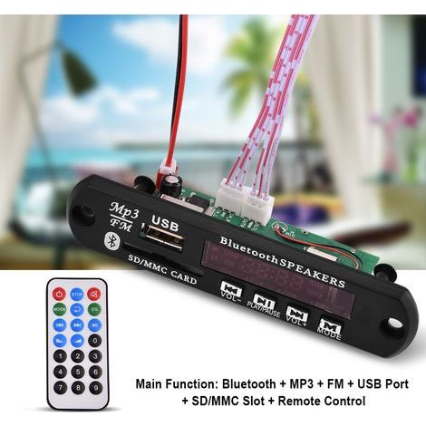 Carte décodeur MP3, module audio sans fil Bluetooth, USB SD, FM, appels mains libres (1/5)