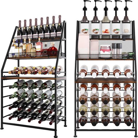Casier à Bouteilles pour 40 Bouteilles Étagère à Vin Casier à Vin en Bois Meuble Rangement Bouteille Alcool pour Maison, Bars Salon, Restaurant, Cuisine, Noir/Antique (1/5)