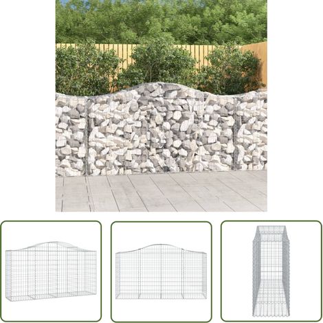 The Living Store Panier de gabions arqué 200x50x100/120 cm Fer galvanisé - Paniers De Gabions - Mur De Gabions - Clôture De Jardin - Décoration Jardin - Barrieres Jardin (1/5)