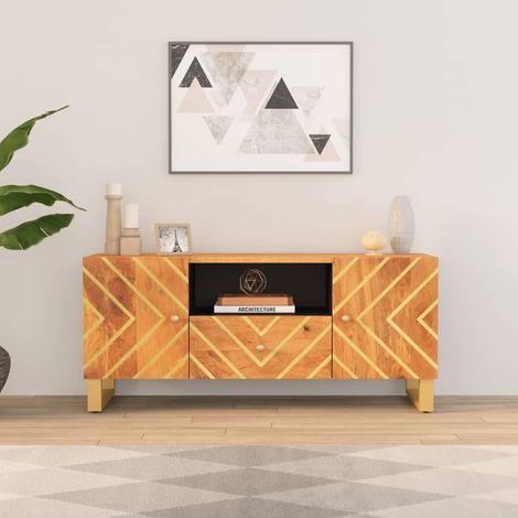 Mueble de TV madera maciza mango marrón y negro 105x33,5x46 cm vidaXL (1/5)