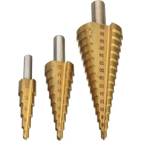 Step Milling Cutter Set - 3 Pieces - HSS Steel - Titanium - Ø 4 to 32mm (1/4)