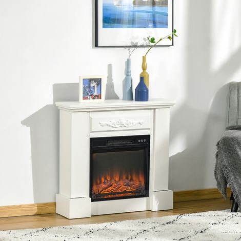 Chimenea Eléctrica 1800W con Efecto de Llama Mando a Distancia Temporizador Protección Contra Sobrecalentamiento Blanco (1/5)