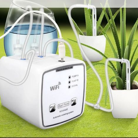 (20 pots) Système d'arrosage intelligent Wi-Fi à double pompe avec irrigation goutte à goutte automatique et programmable, contrôlable à distance via une application dédiée aux plantes et fleurs de ja
