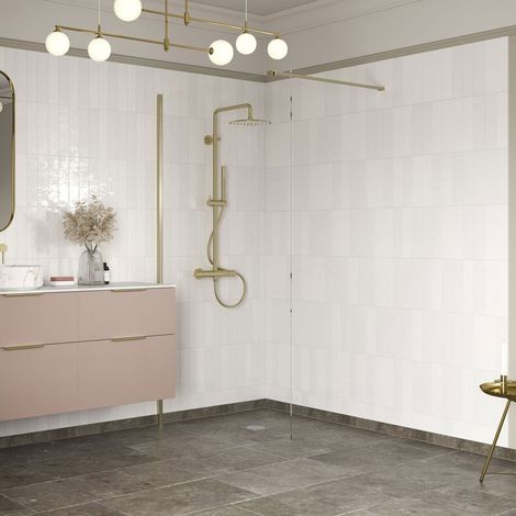 Signature Icon Brushed Brass Wet Room Screen 1400mm Wide - 8mm Glass (1/5)