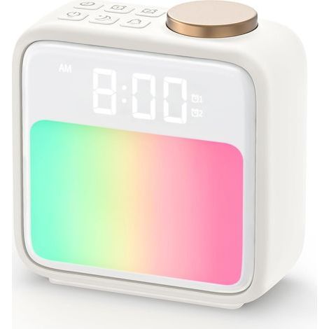 Réveil au lever du soleil, lumière de réveil pour les gros dormeurs, 6 sons naturels et veilleuse 10 couleurs, double alarme de lumière du soleil, aide au sommeil et répétition, réveils de chevet pou (1/5)