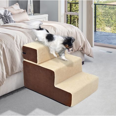 Escalera para perros y gatos de 3 peldaños, espuma, beige, 54 x 40 x 39 cm DESVIAE (1/5)