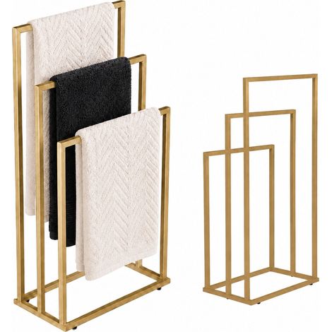 Gold Metal Towel Rack with 3 Arms, Freestanding Design