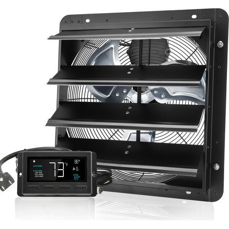 Mophorn 406 mm Abluftventilator mit Jalousie, EC-Motor 1747 CFM, Wandmontage mit variabler Geschwindigkeit mit Temperatur- und Feuchtigkeitsregler, Belüftung für Gewächshäuser, Garagen, Schuppen