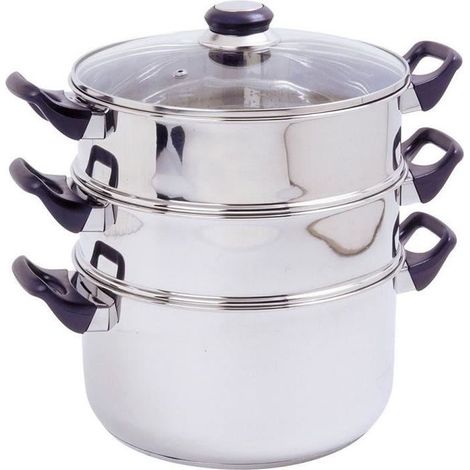 Crealys 503443 - Vaporiera a 3 Livelli con Coperchio in Vetro, in Acciaio Inox, ø 24 cm (1/3)