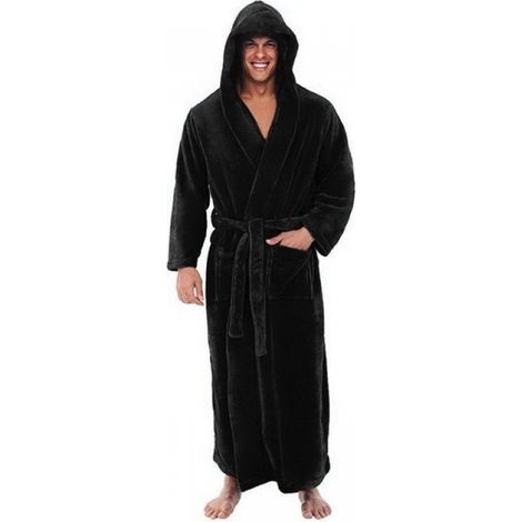 Peignoir homme flanelle à capuche, robe de chambre chaude et épaisse, kimono extra long, peignoir de bain doux, taille unique, confortable et cosy