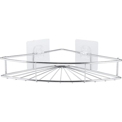 Étagère de rangement triangulaire en acier inoxydable, sans poinçon, organisateur de support de salle de bain d'angle avec adhésif (1/5)