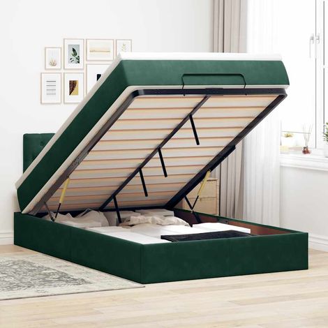 Cama otomana con colchón&LED terciopelo verde oscuro 120x190cm (1/5)