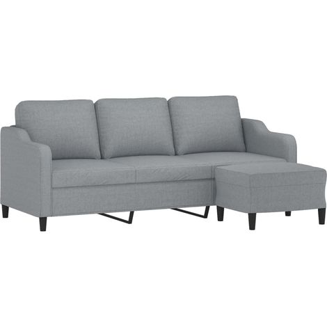 vidaXL Divano a 3 Posti con Poggiapiedi Grigio Chiaro 180cm in Tessuto (1/4)
