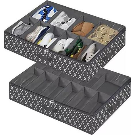 Boîtes de rangement sous lit réglables et pliables, organiseur de chaussures pour la maison et l'hôtel, noires (1/5)