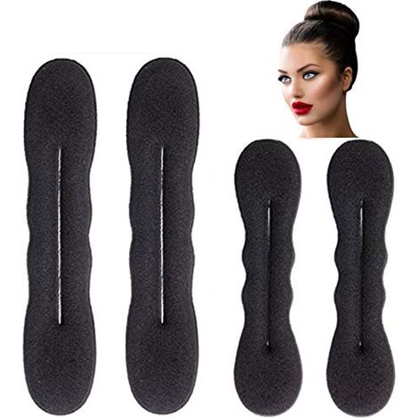 Brown Magic Hair Bun Maker Lot de 4 (2 petits, 2 grands) Accessoires de mise en forme de chignons en mousse éponge Solide Flexible Réutilisable pour chignons hauts, chignons de ballet, chignons frança (1/5)