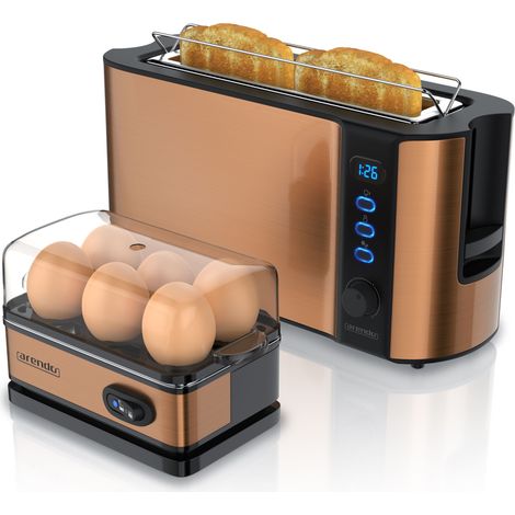 Arendo Frühstücks-Set 2-teilig, 6er Eierkocher SIXCOOK, 2-Scheiben Langschlitz Toaster, Kupfer (1/5)