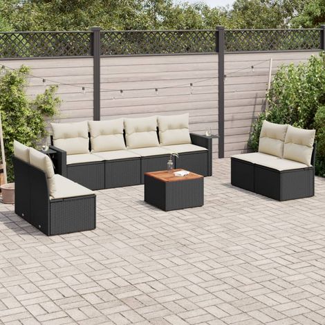 vidaXL Set Divani da Giardino 9 pz con Cuscini Nero in Polyrattan (1/5)