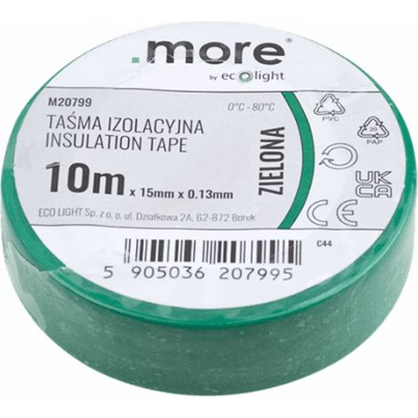 Cinta aislante 15mm x 0,13mm VERDE 10m (1/4)