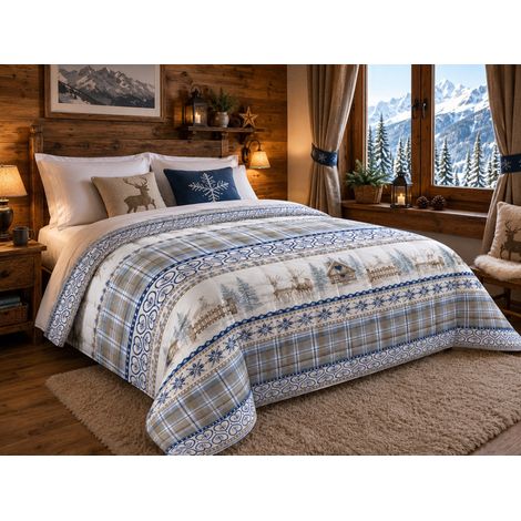 Trapunta Fiocco Bosco d'Inverno Blu, Piumone Invernale 300 g/m² in Microfibra, Made in Italy 1 PIAZZA (1/5)