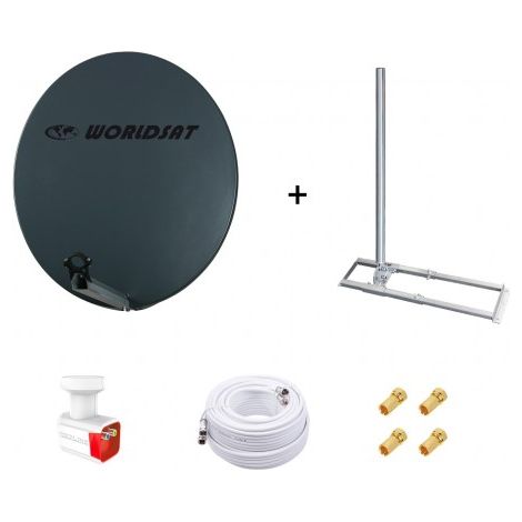 Kit Antenne Parabole Fibre 85 cm Anthracite + Support de Chevron Toit 1m + LNB Twin HD 4K + Câble Coax 25m Twin + 4 Fiches F Or (1/5)