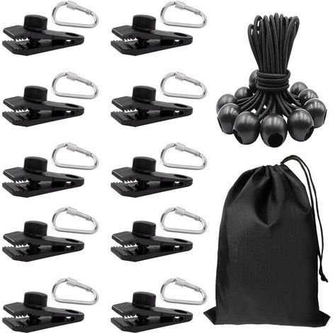 31x Clip de Bâche et Tendeur Elastique et Mousquetons Pince à Bâche Set pour Coupe-Vent Camping Bâche Voiture Piscine Bateau Couvre (1/5)