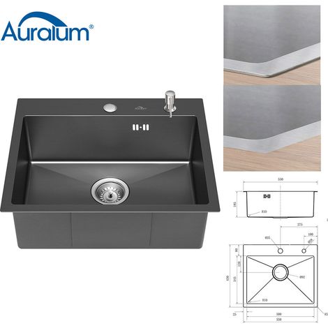 Auralum Fregadero de Cocina de Acero Inoxidable 55x45cm, Fregadero Sobre Encimera o Encastrado con Dispensador de Jabón, Set de Desagüe y Sifón (1/5)