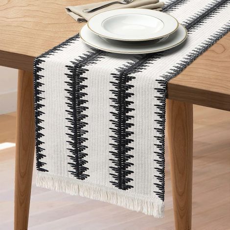 Chemin de table en macramé, chemin de table en coton tissé avec pompons pour décoration de table de mariage, de fête ou de salle à manger de style champêtre (C (1/5)