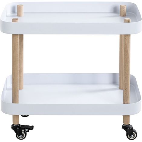Chariot de service, desserte en bois coloris naturel et métal blanc -longueur 50 x profondeur 30 x hauteur 47 cm (1/5)